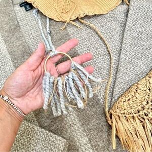 Handcrafted yarn fringe boho necklace w hippy/western/modern/granny vibe